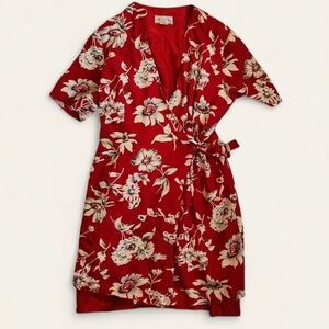 Michael Blair Vintage Floral Wrap Dress - Size 12 - Red
